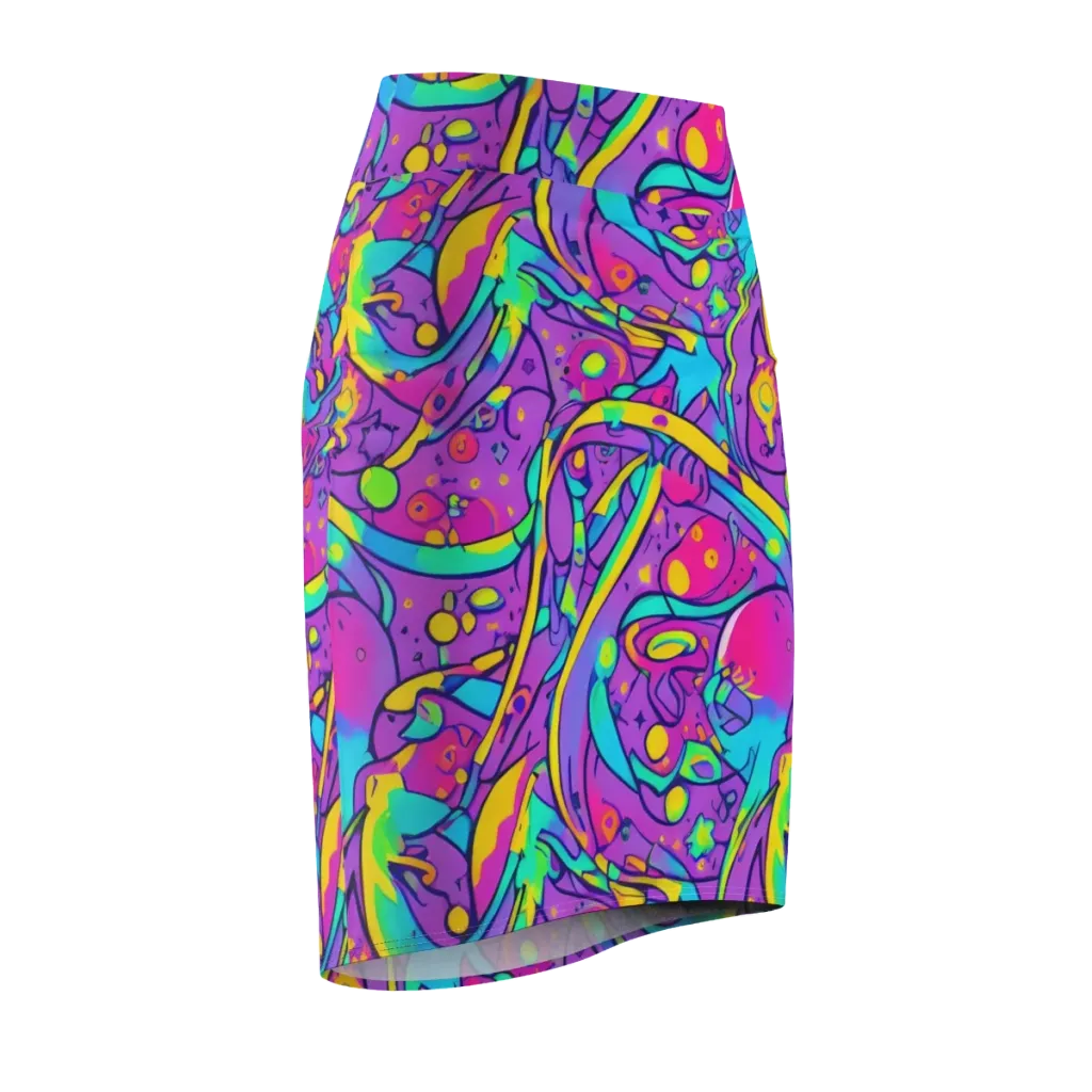 Neon Galaxy Whirl on Pencil Skirt — Front Side
