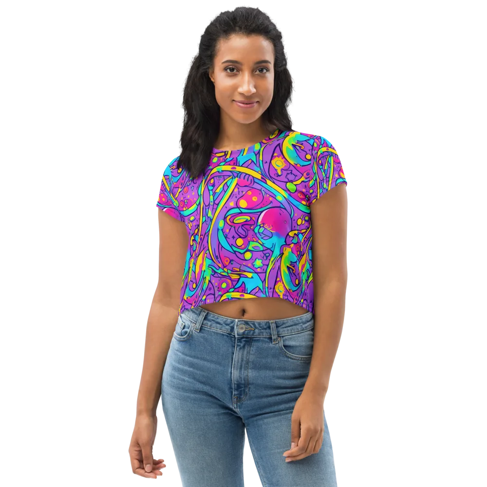 Neon Galaxy Whirl on Crop Tee — Front