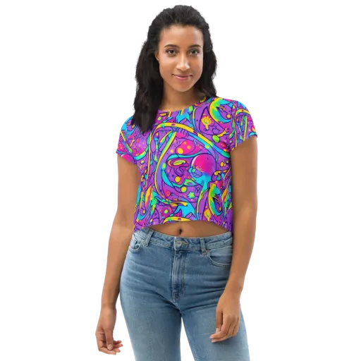 Neon Galaxy Whirl on a Crop Tee