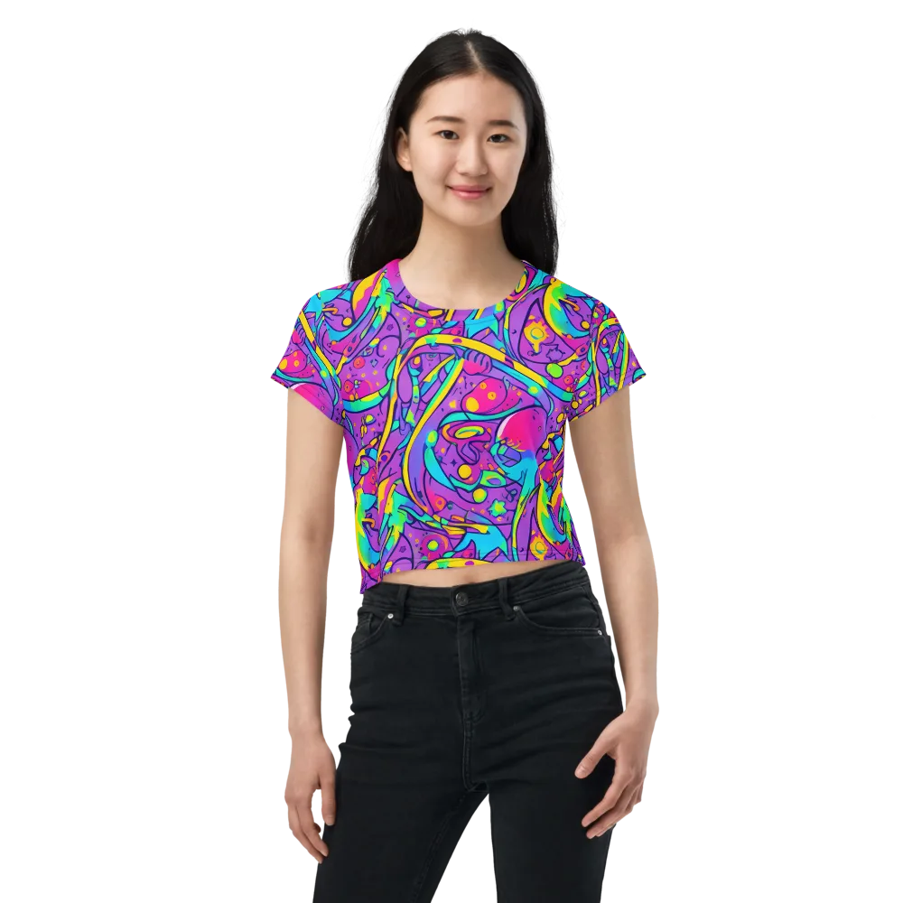 Neon Galaxy Whirl on Crop Tee — Front