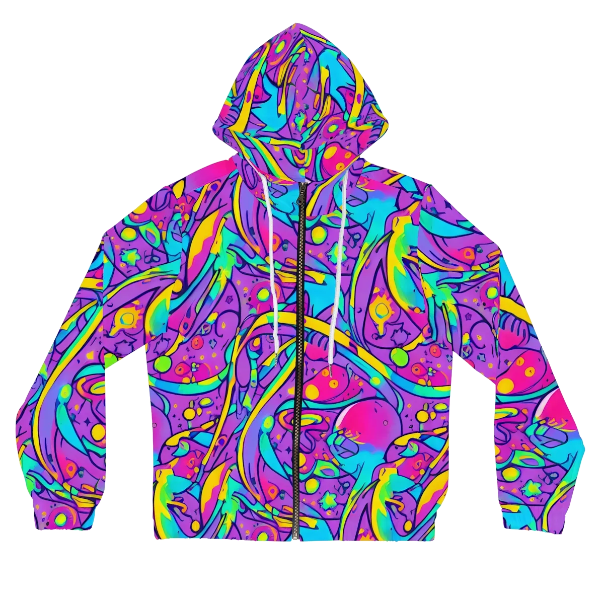 Neon Galaxy Whirl on Women's Full-Zip Hoodie — Front
