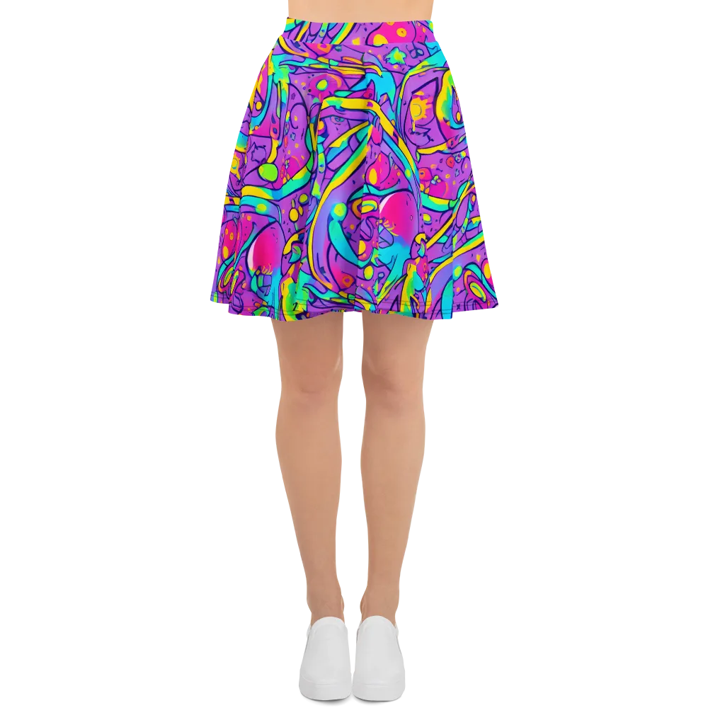 Neon Galaxy Whirl on Skater Skirt — Front