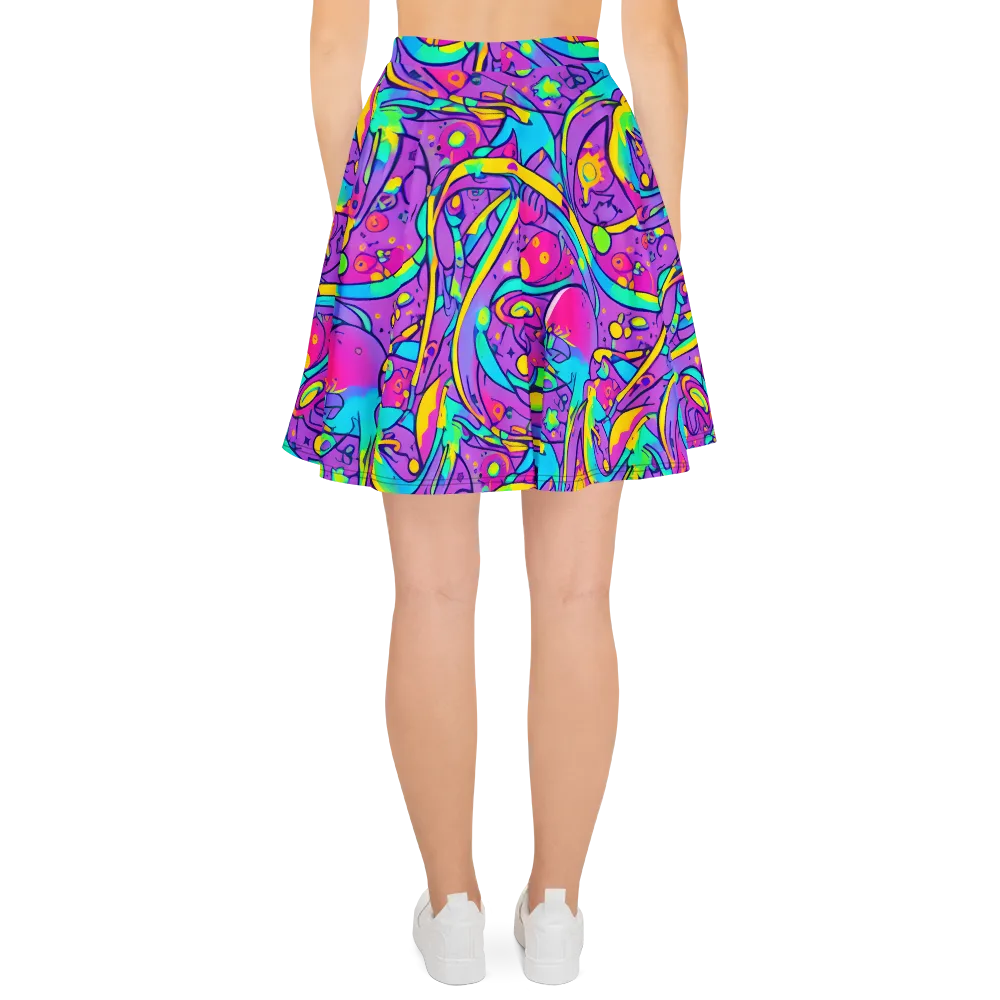 Neon Galaxy Whirl on Skater Skirt — Back