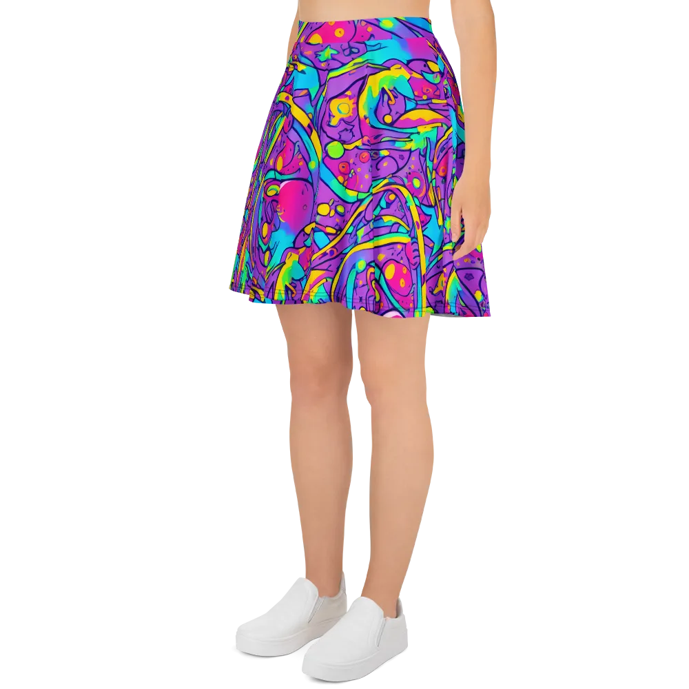 Neon Galaxy Whirl on Skater Skirt — Left