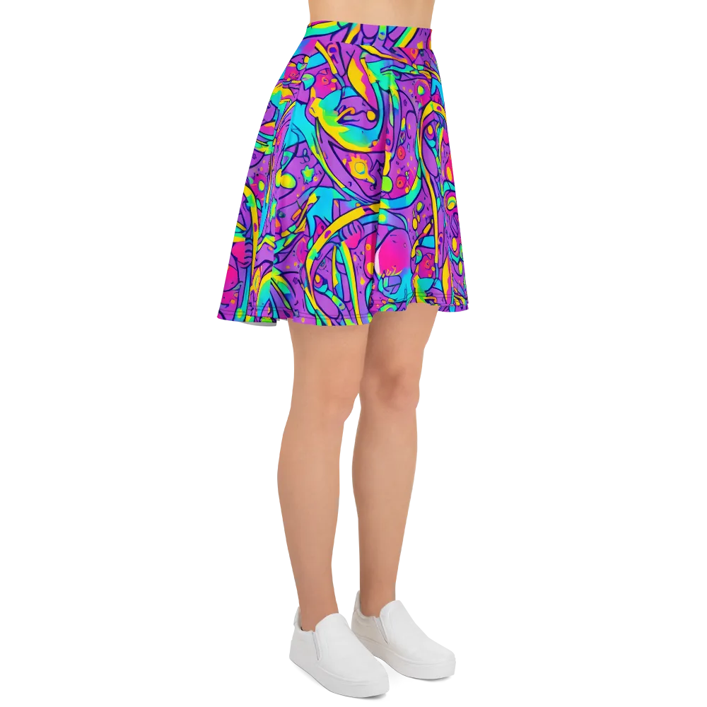 Neon Galaxy Whirl on Skater Skirt — Right