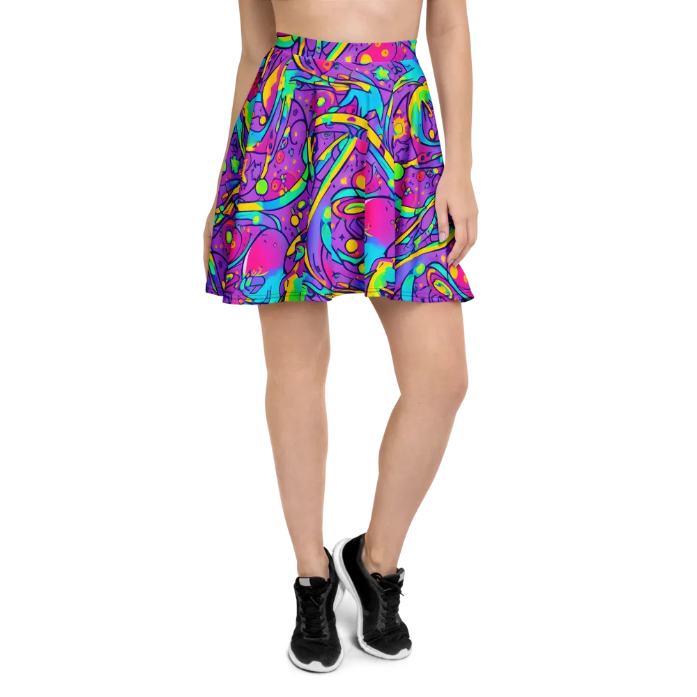 Neon Galaxy Whirl on Skater Skirt — Front
