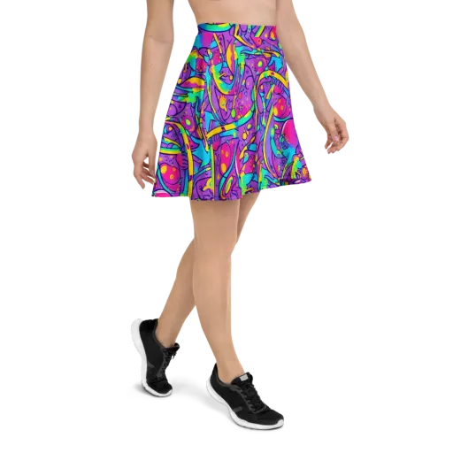 Neon Galaxy Whirl on a Skater Skirt