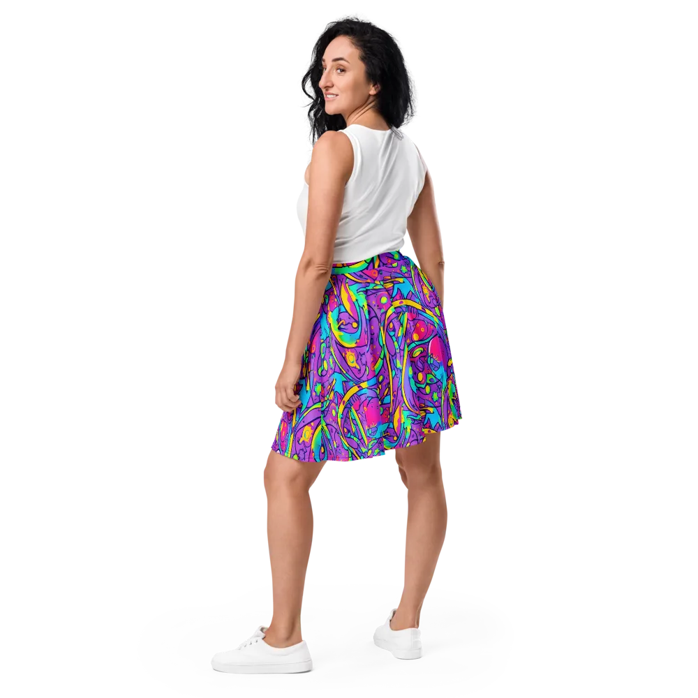 Neon Galaxy Whirl on Skater Skirt — Back