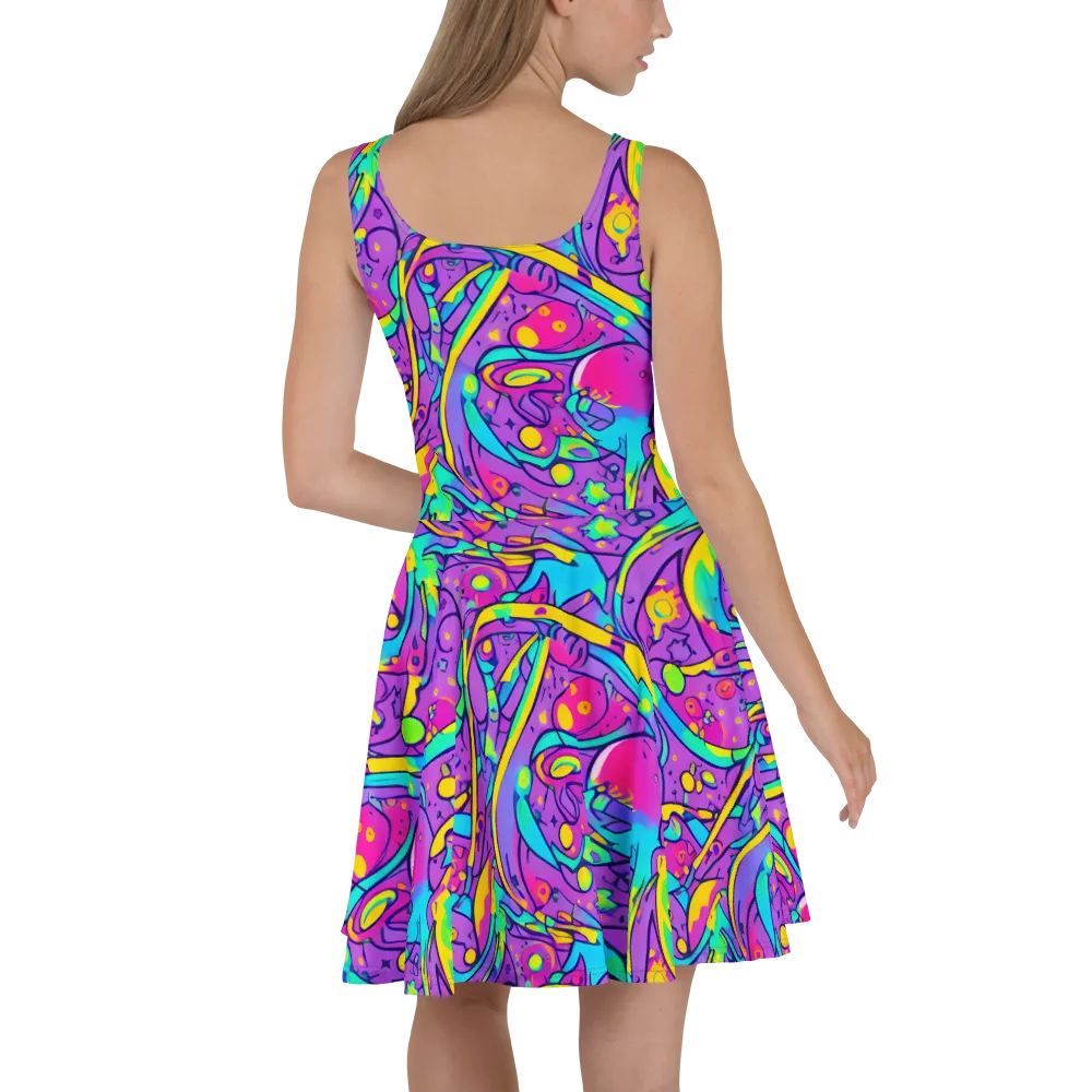 Neon Galaxy Whirl on Skater Dress — Back