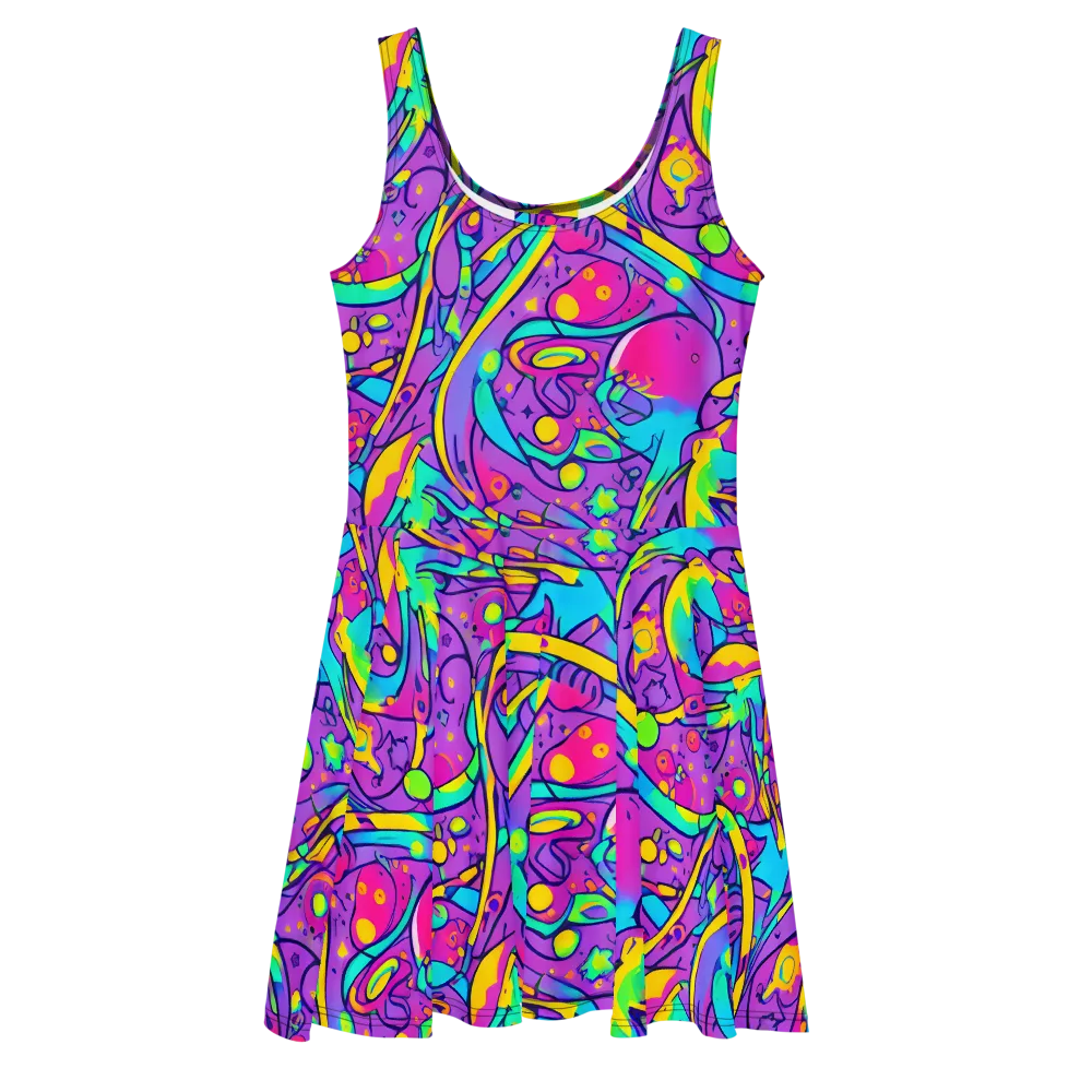 Neon Galaxy Whirl on Skater Dress — Front