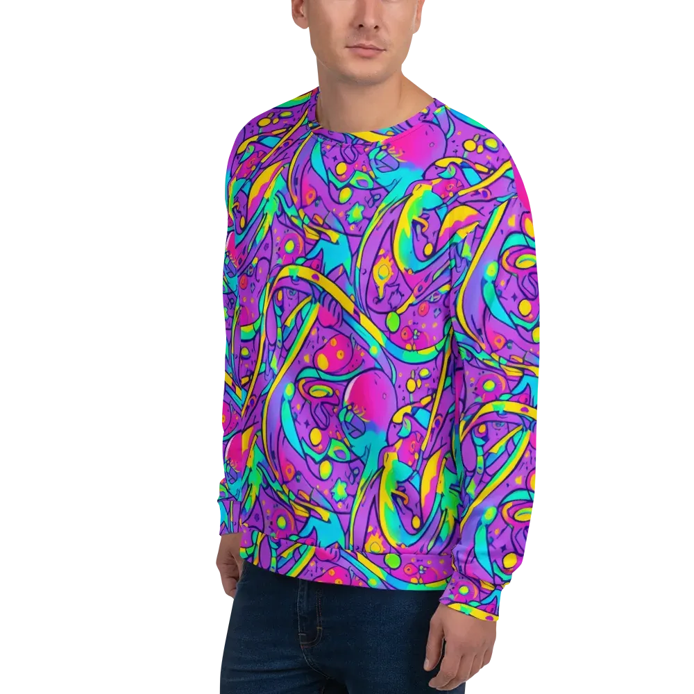 Neon Galaxy Whirl on Sweatshirt — Left Front