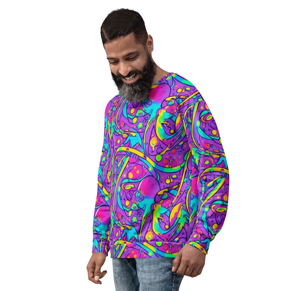 Neon Galaxy Whirl on Sweatshirt — Left Front