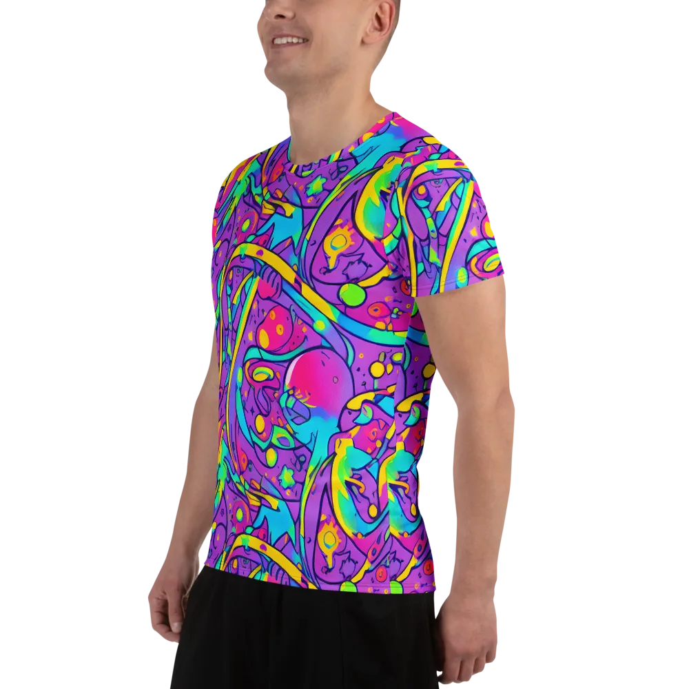 Neon Galaxy Whirl on Men's Athletic T-Shirt — Left