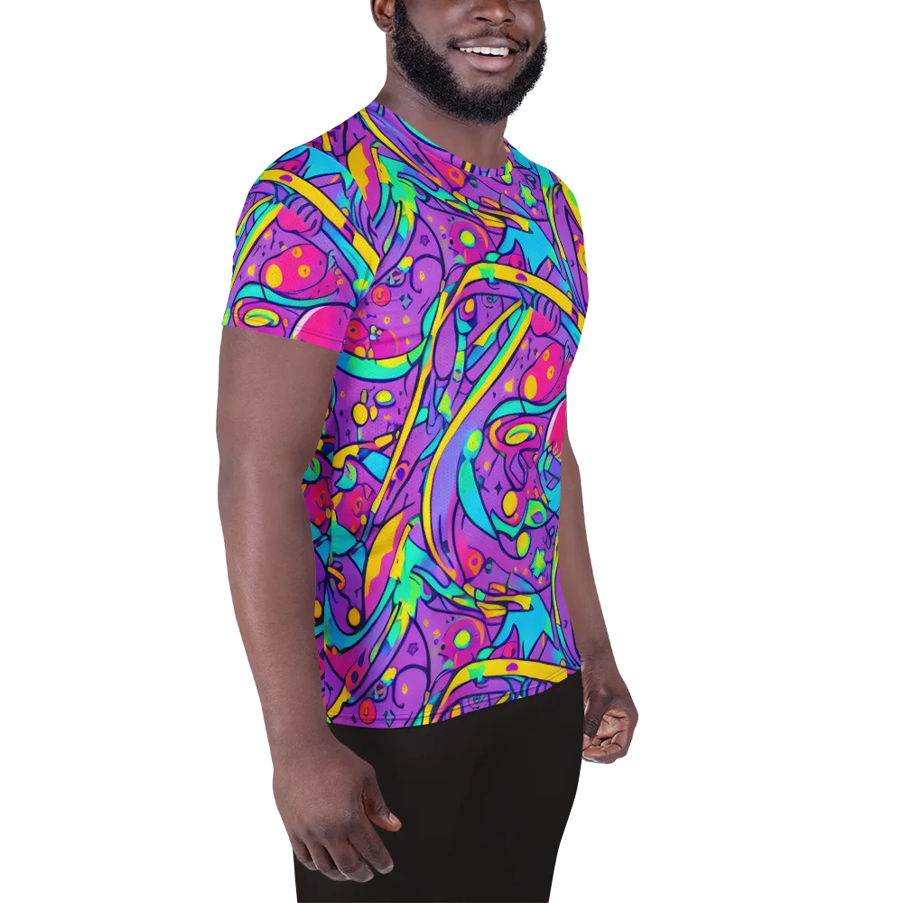 Neon Galaxy Whirl on Men's Athletic T-Shirt — Right