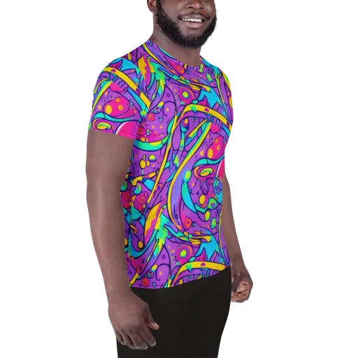 Neon Galaxy Whirl on a Men's Athletic T-Shirt