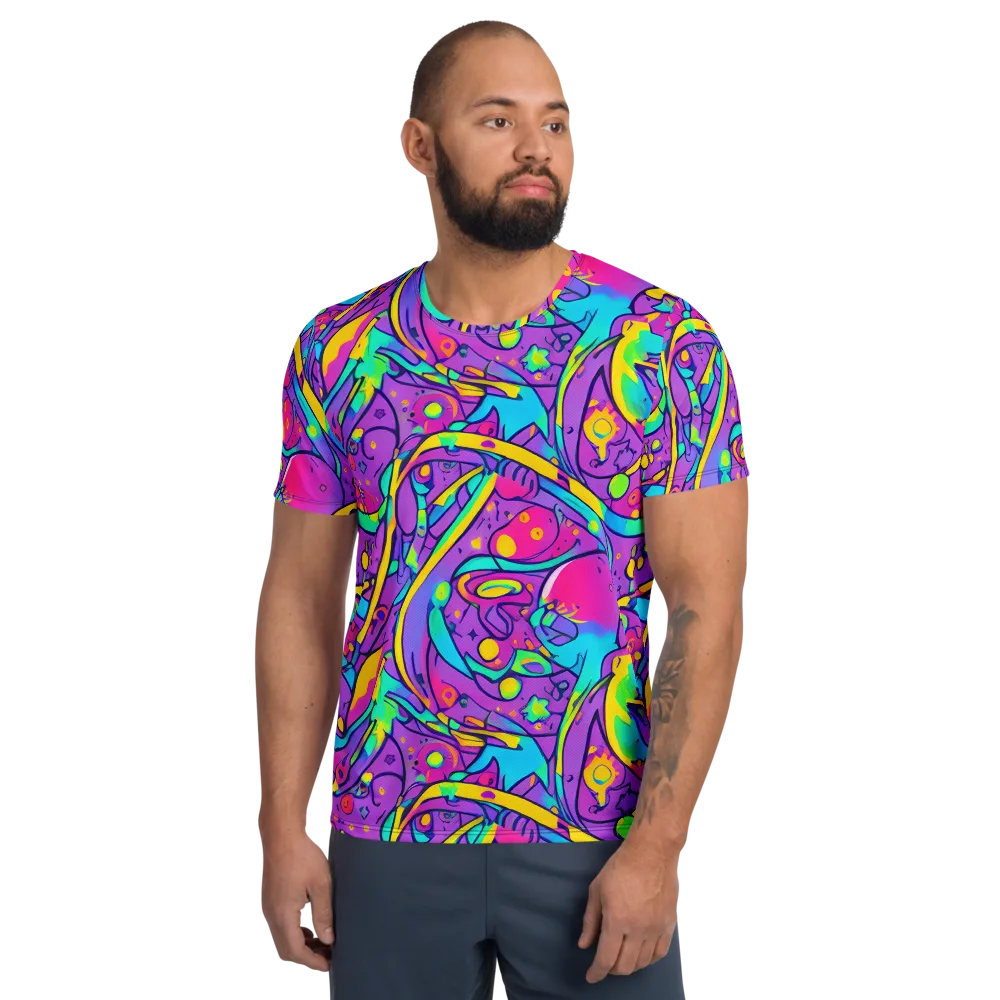 Neon Galaxy Whirl on Men's Athletic T-Shirt — Front