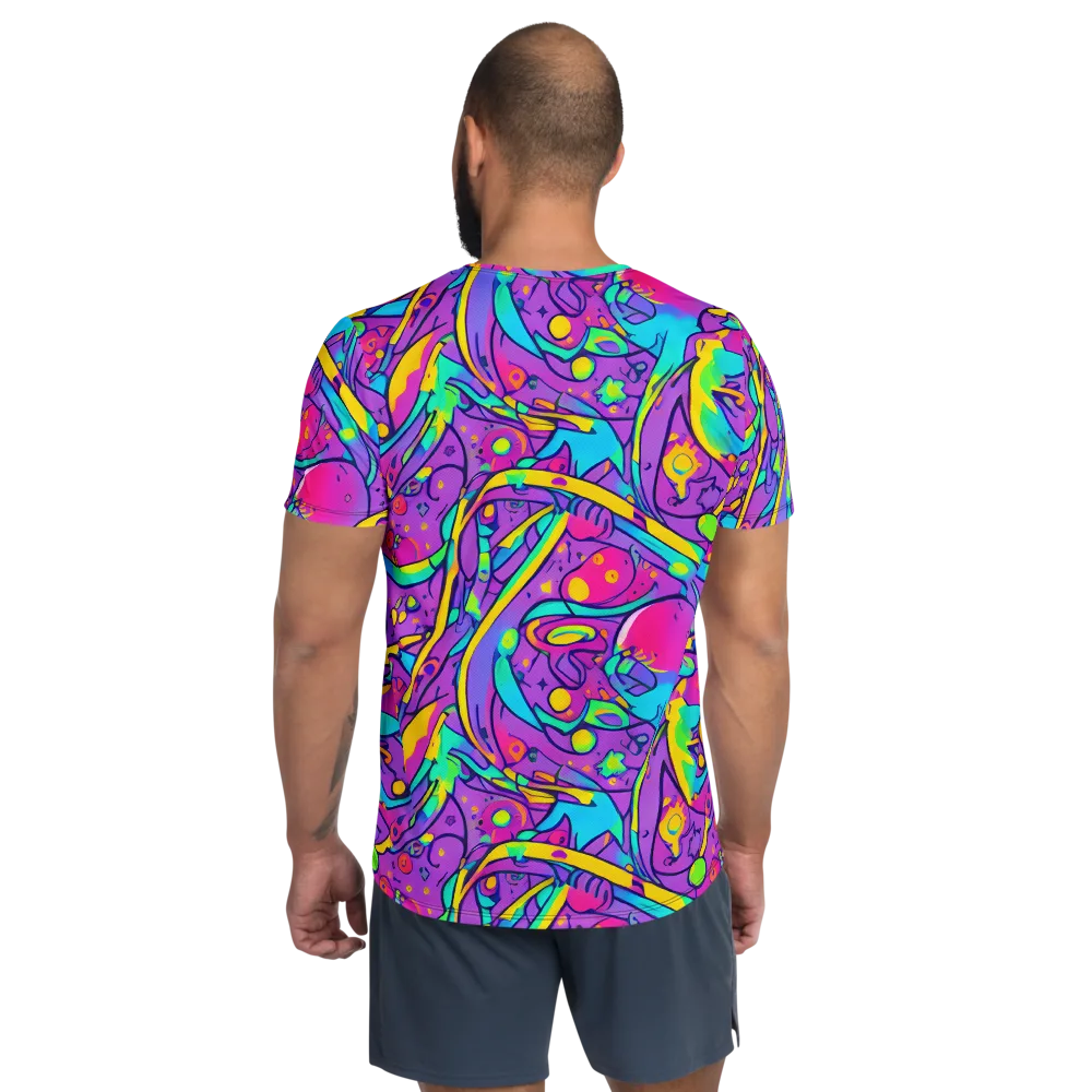 Neon Galaxy Whirl on Men's Athletic T-Shirt — Back