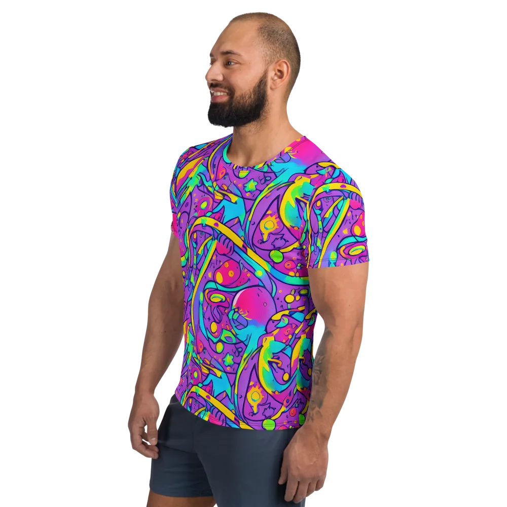 Neon Galaxy Whirl on Men's Athletic T-Shirt — Left