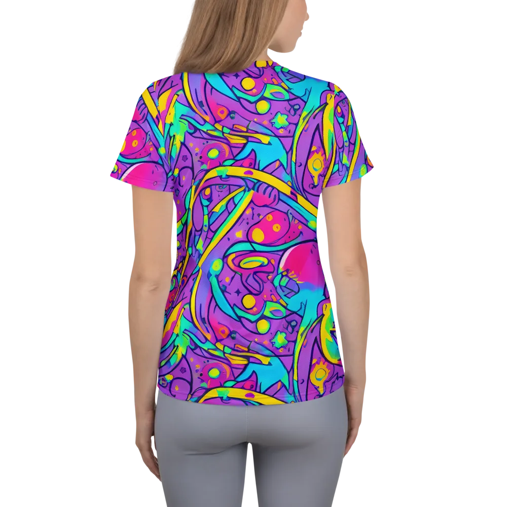 Neon Galaxy Whirl on Women's Athletic T-Shirt — Back