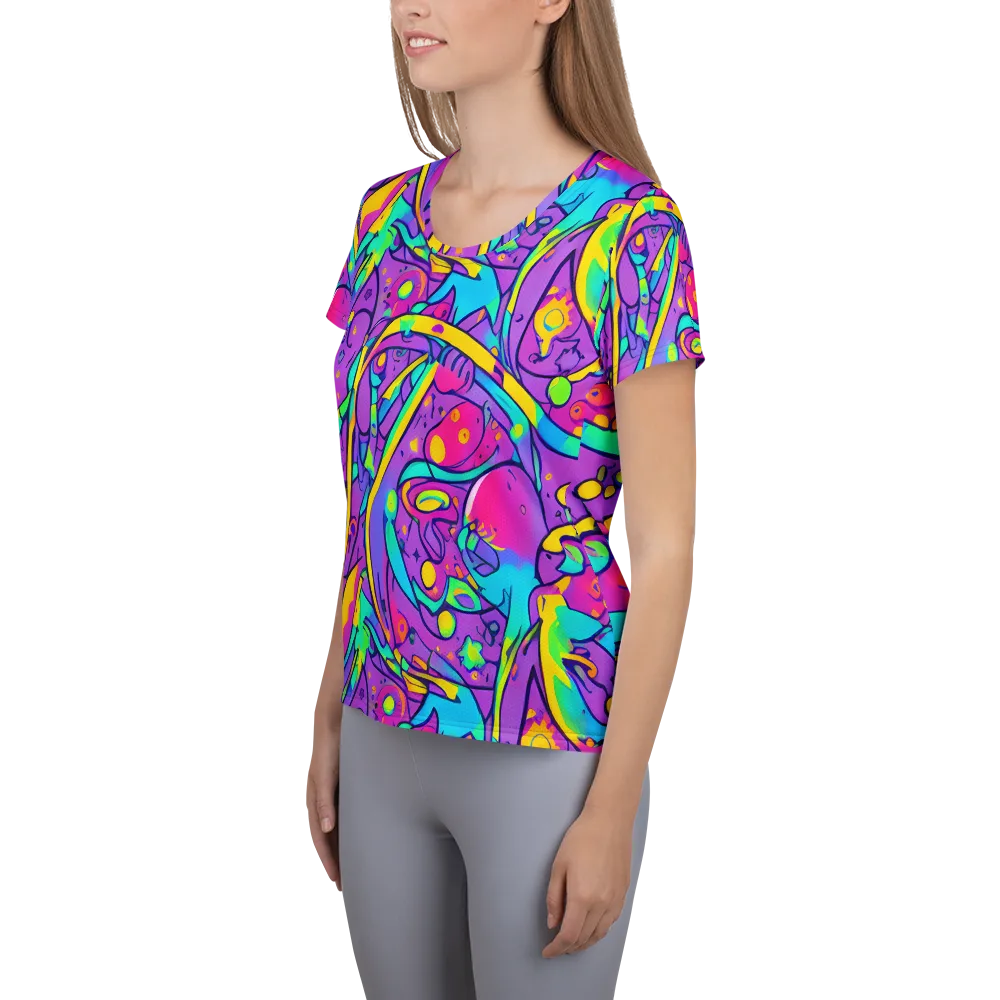 Neon Galaxy Whirl on Women's Athletic T-Shirt — Left