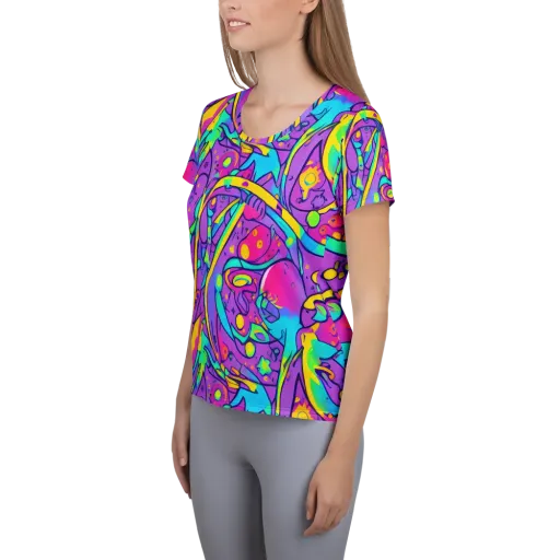 Neon Galaxy Whirl on a Women's Athletic T-Shirt