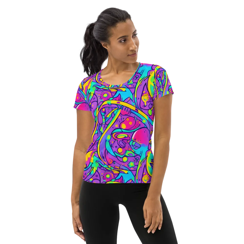 Neon Galaxy Whirl on Women's Athletic T-Shirt — Front