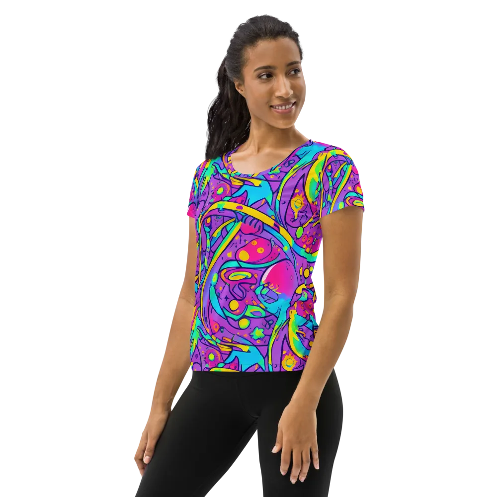 Neon Galaxy Whirl on Women's Athletic T-Shirt — Left