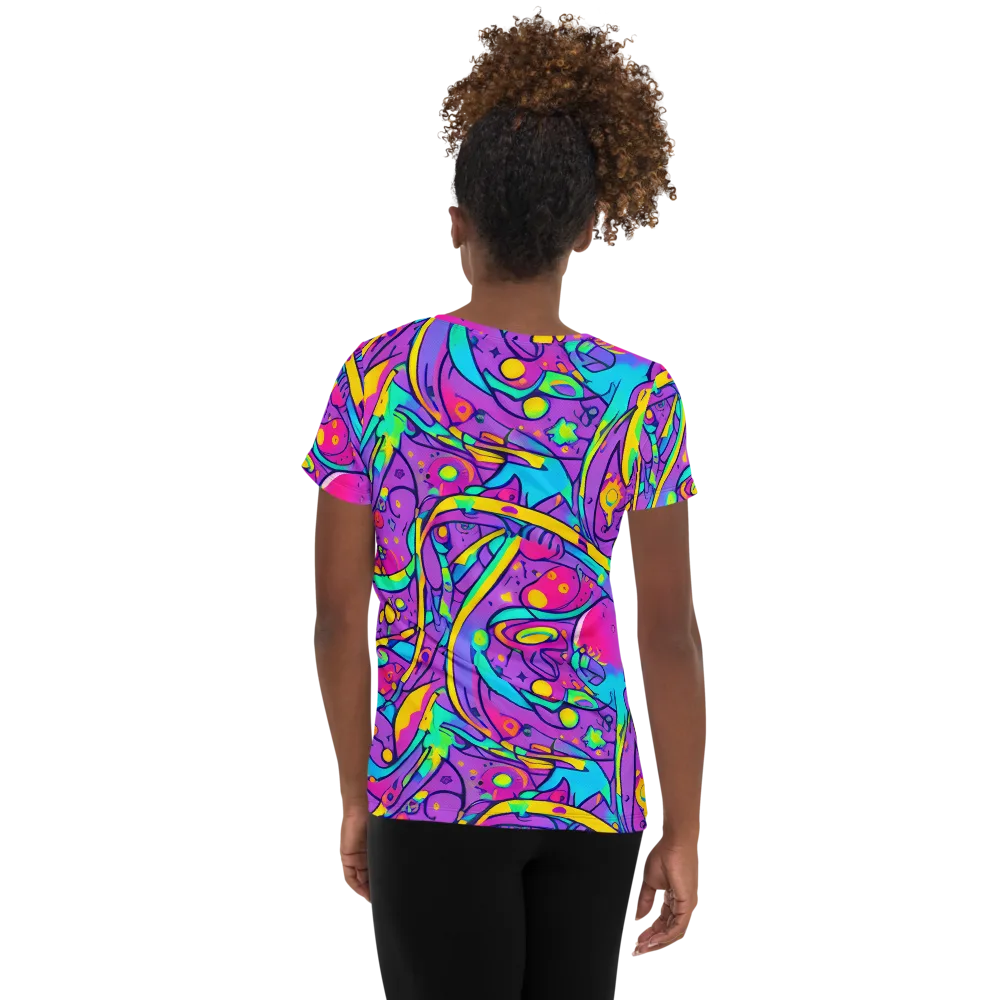 Neon Galaxy Whirl on Women's Athletic T-Shirt — Back