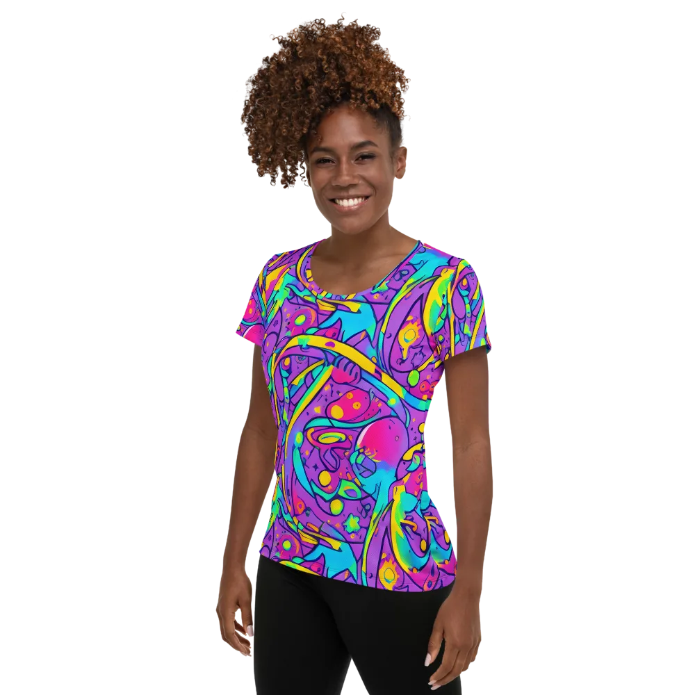 Neon Galaxy Whirl on Women's Athletic T-Shirt — Left