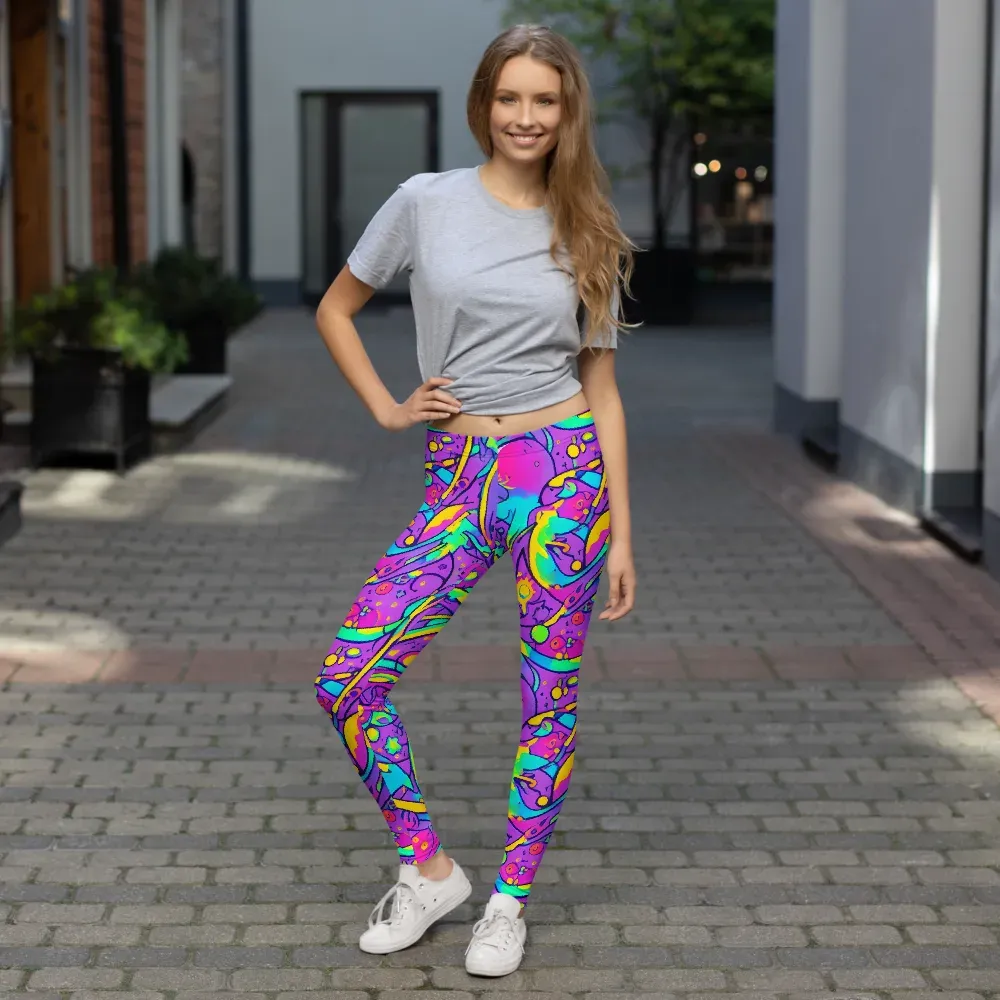 Neon Galaxy Whirl on Leggings — Front