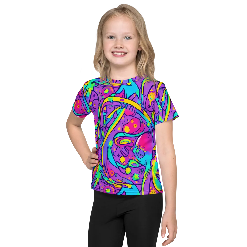 Neon Galaxy Whirl on Kids Crew Neck T-Shirt — Front
