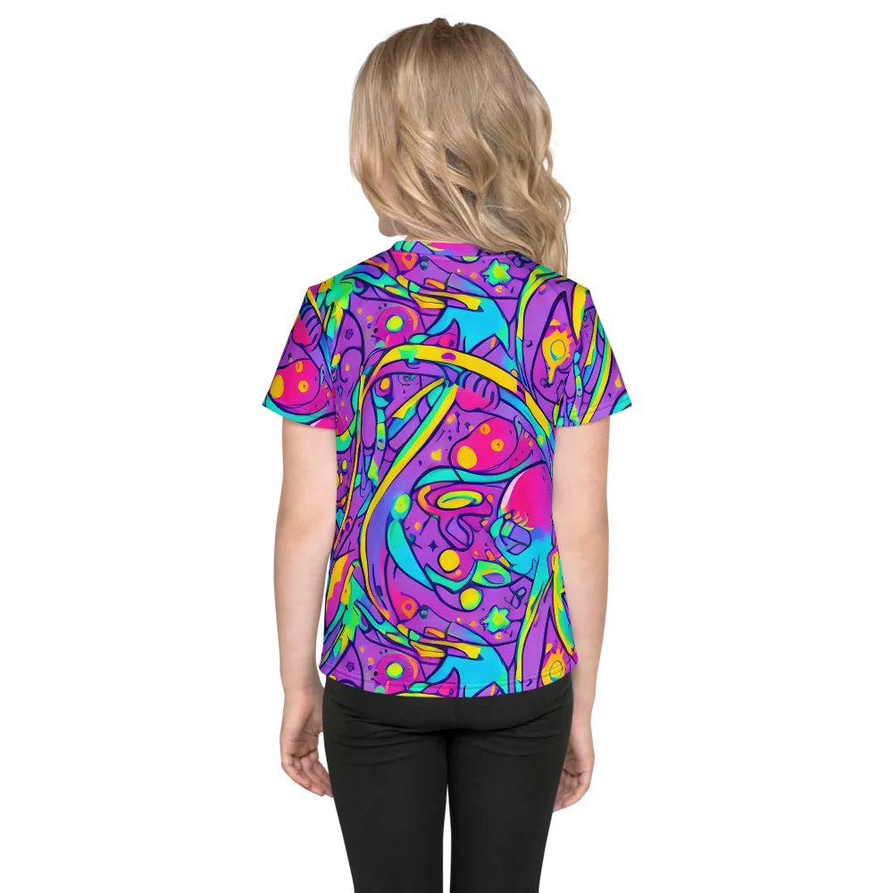 Neon Galaxy Whirl on Kids Crew Neck T-Shirt — Back