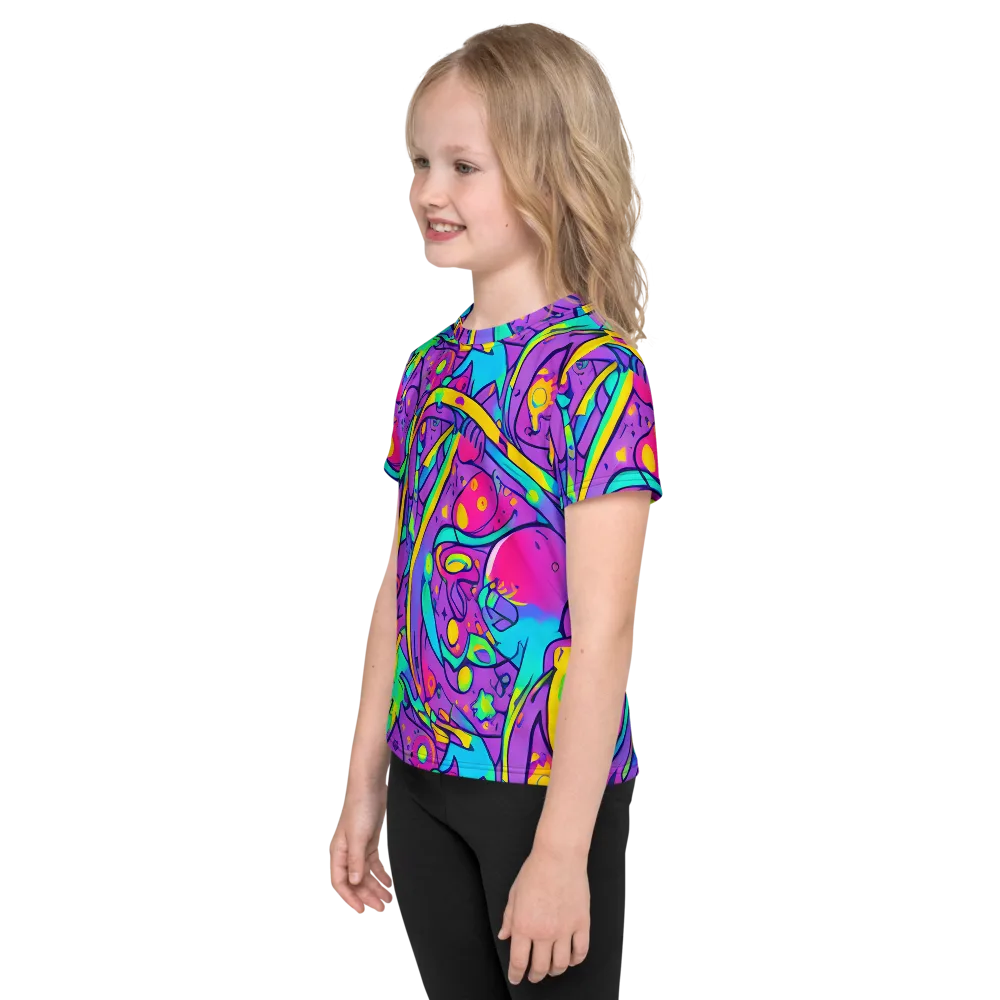 Neon Galaxy Whirl on Kids Crew Neck T-Shirt — Left