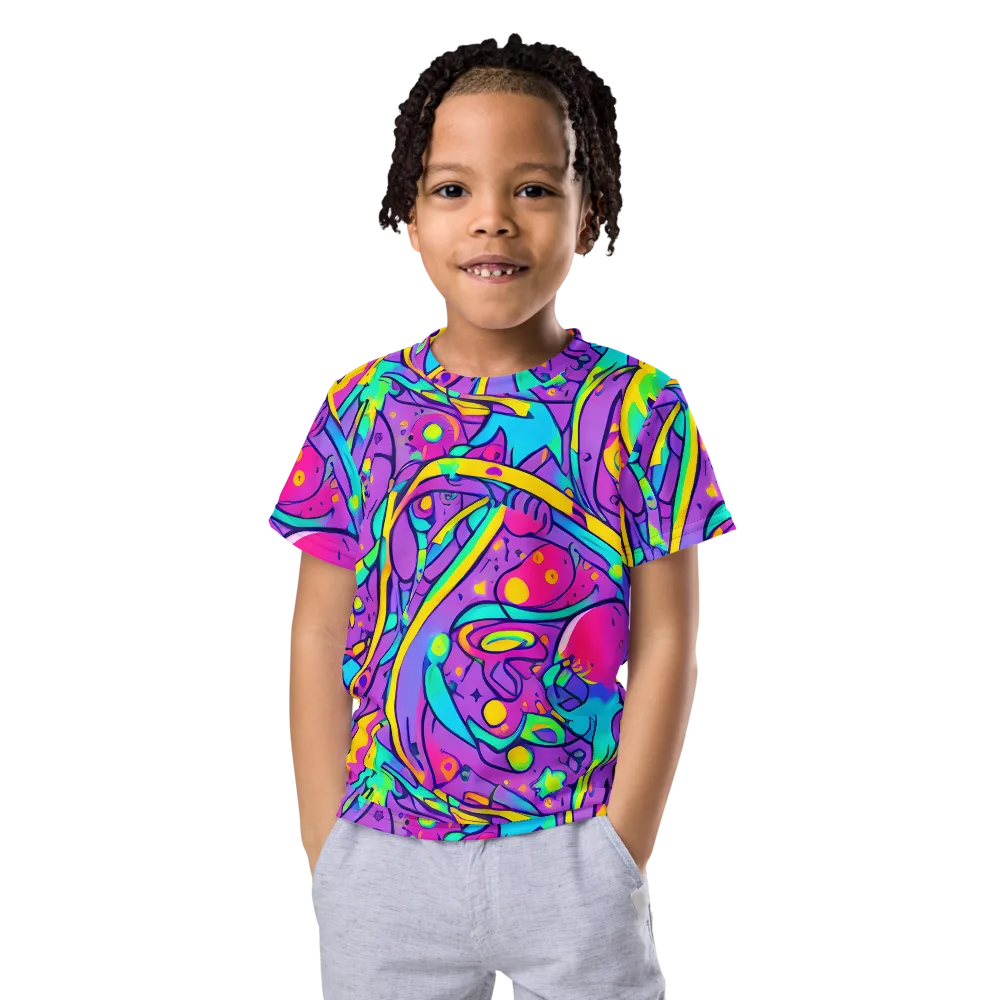 Neon Galaxy Whirl on Kids Crew Neck T-Shirt — Front