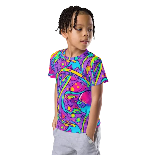 Neon Galaxy Whirl on a Kids Crew Neck T-Shirt