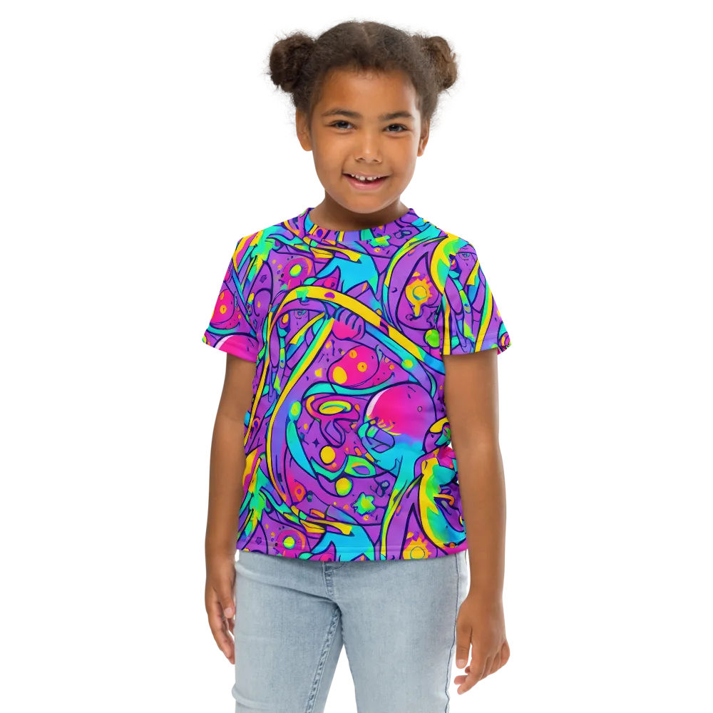 Neon Galaxy Whirl on Kids Crew Neck T-Shirt — Front