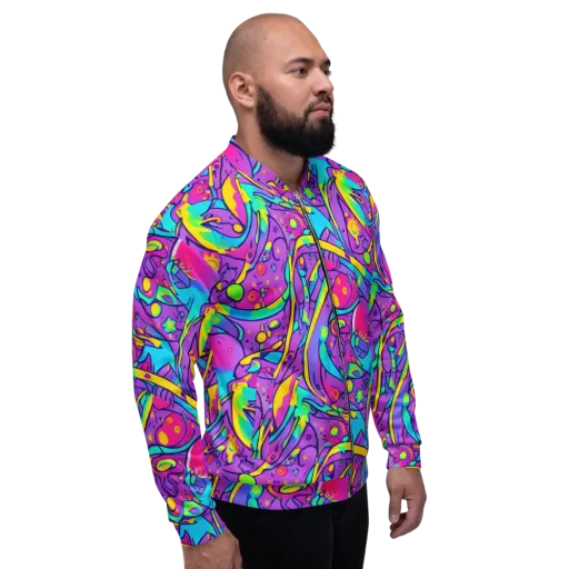 Neon Galaxy Whirl on a Bomber Jacket
