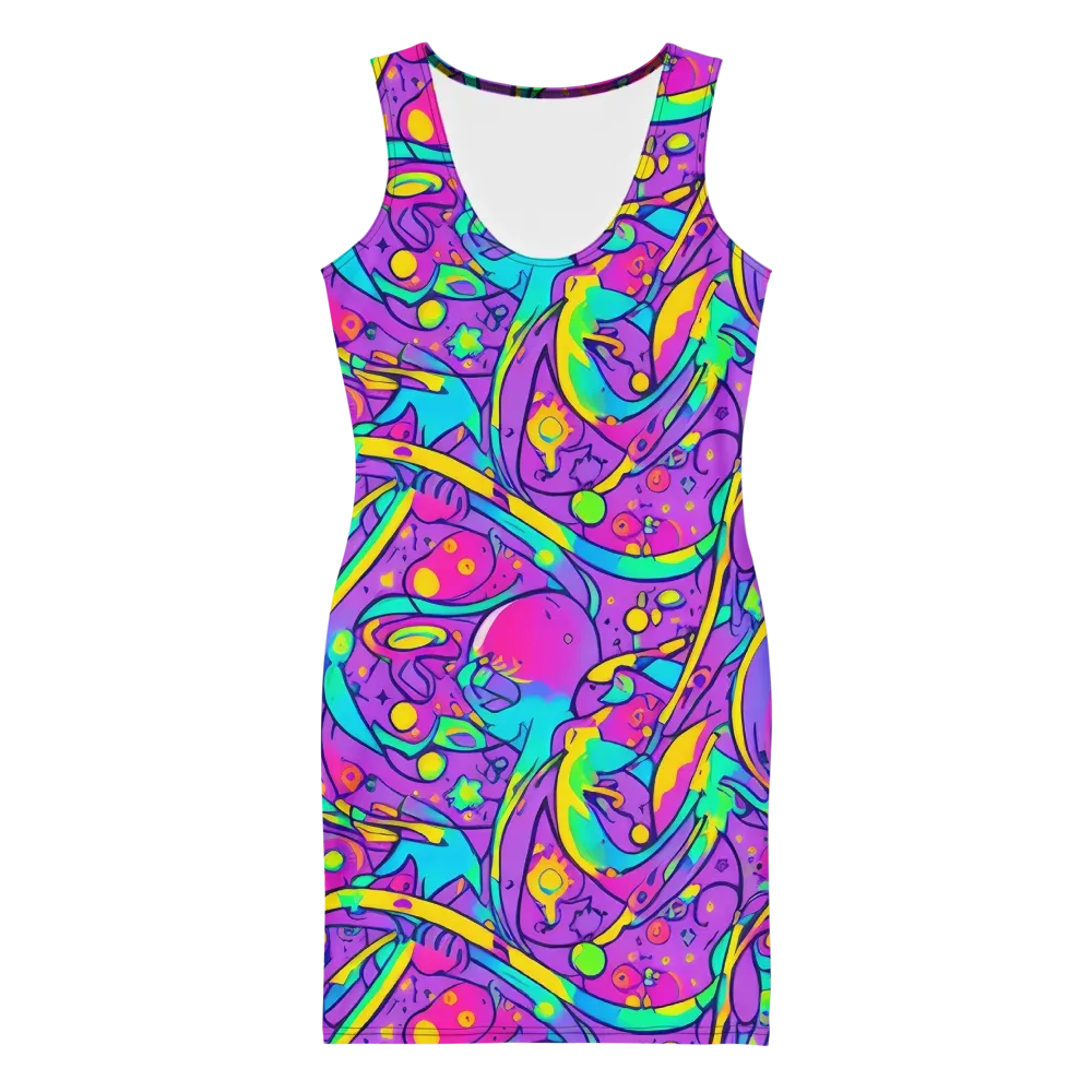 Neon Galaxy Whirl on Bodycon Dress — Front