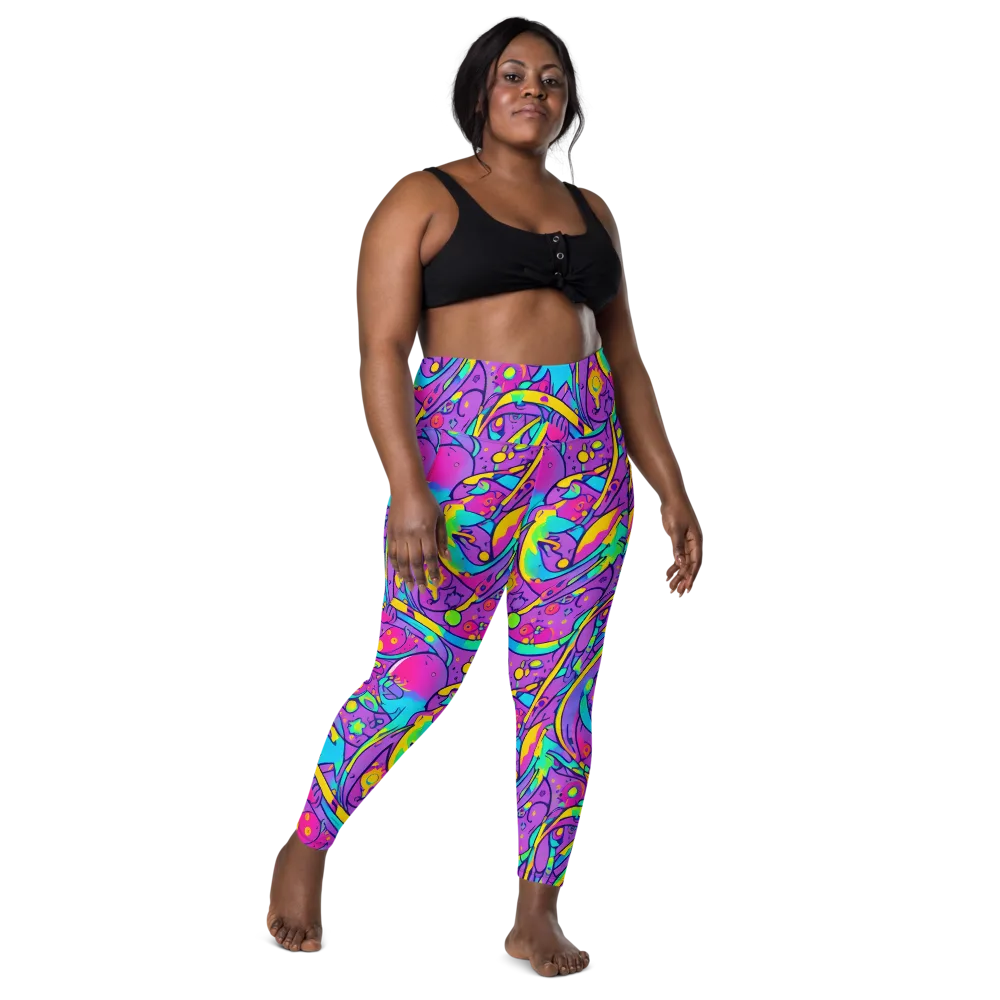 Neon Galaxy Whirl on Leggings with Pockets — Front
