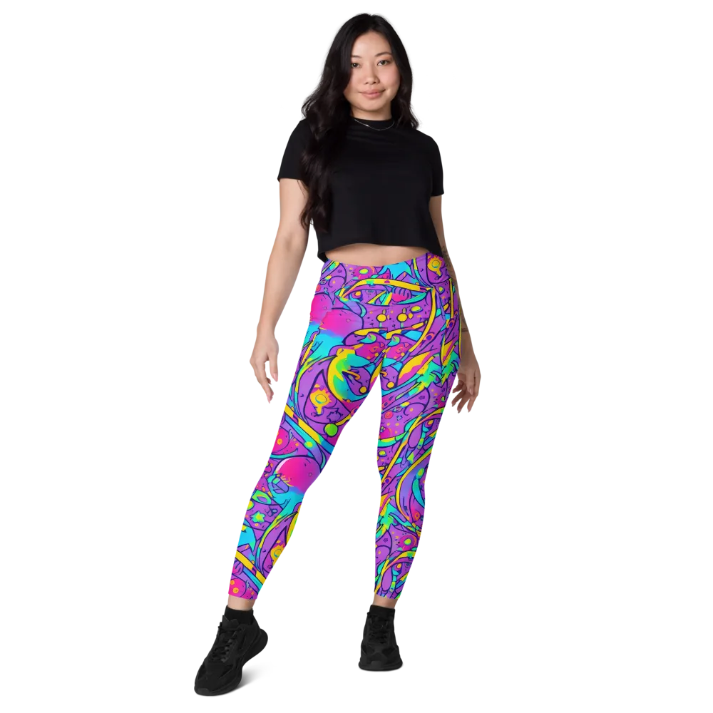 Neon Galaxy Whirl on Leggings with Pockets — Front