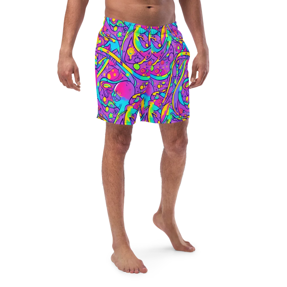 Neon Galaxy Whirl on Swim Trunks — Front