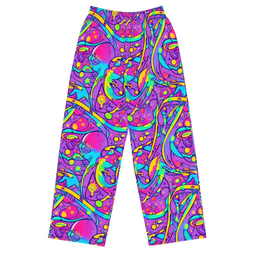 Neon Galaxy Whirl on Wide-Leg Pants — Front