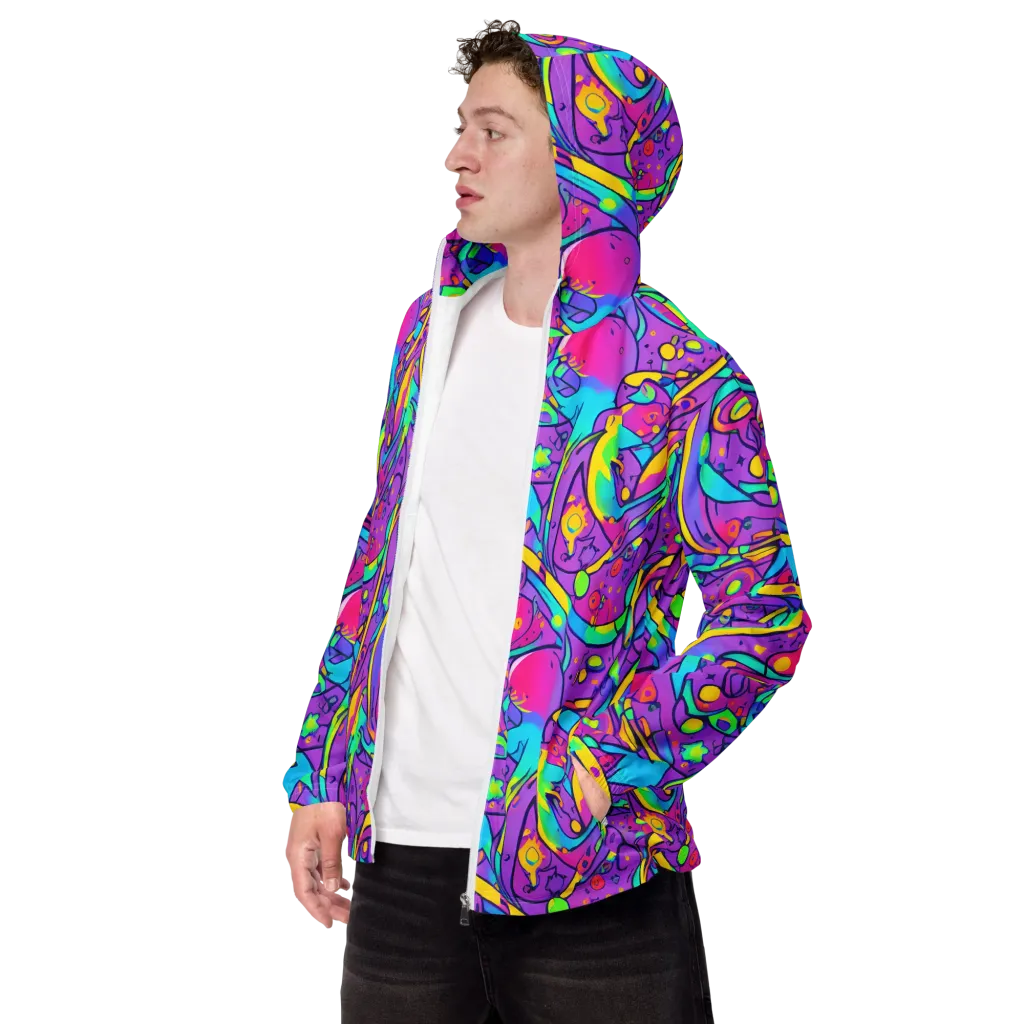 Neon Galaxy Whirl on Men's Windbreaker — Left Front