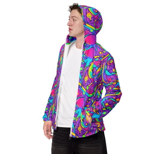 Neon Galaxy Whirl on a Men's Windbreaker