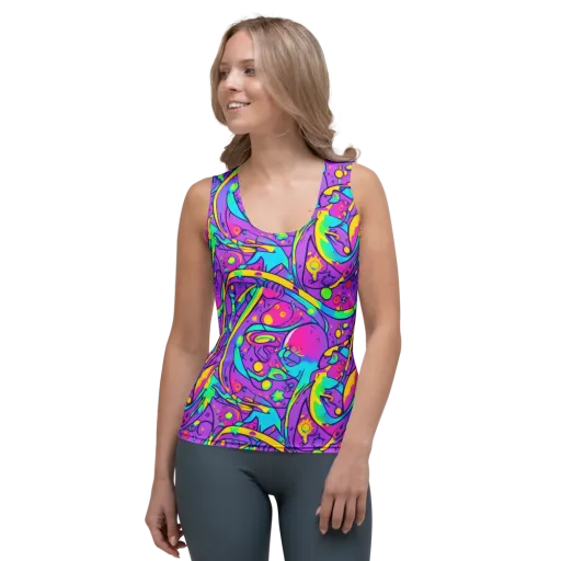 Neon Galaxy Whirl on a Women's Tank Top