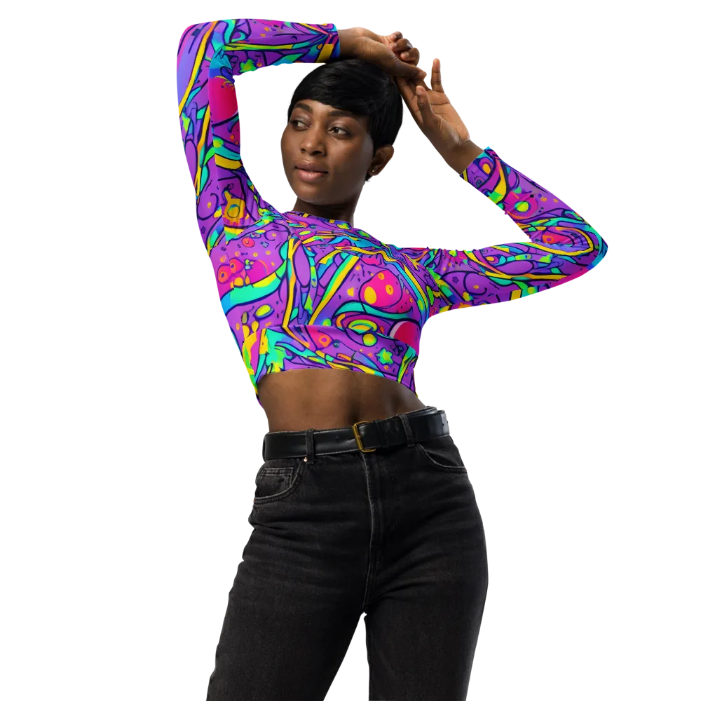 Neon Galaxy Whirl on Long Sleeve Crop Top — Front