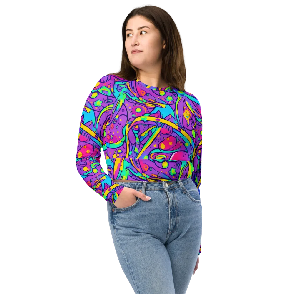 Neon Galaxy Whirl on Long Sleeve Crop Top — Front