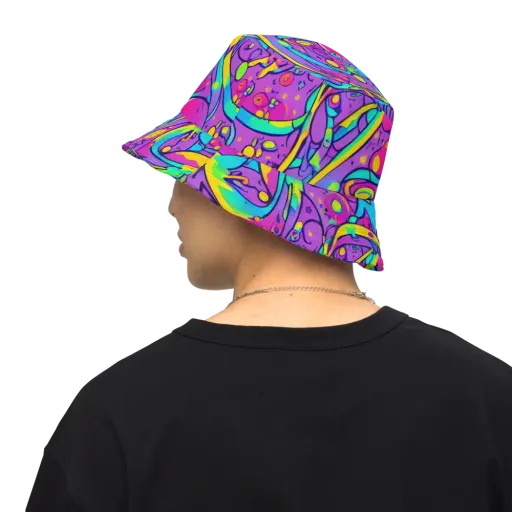 Neon Galaxy Whirl on a Reversible Bucket Hat