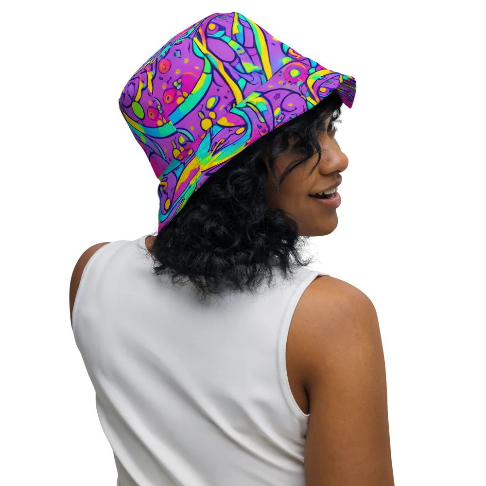 Neon Galaxy Whirl on Reversible Bucket Hat — Right Outside