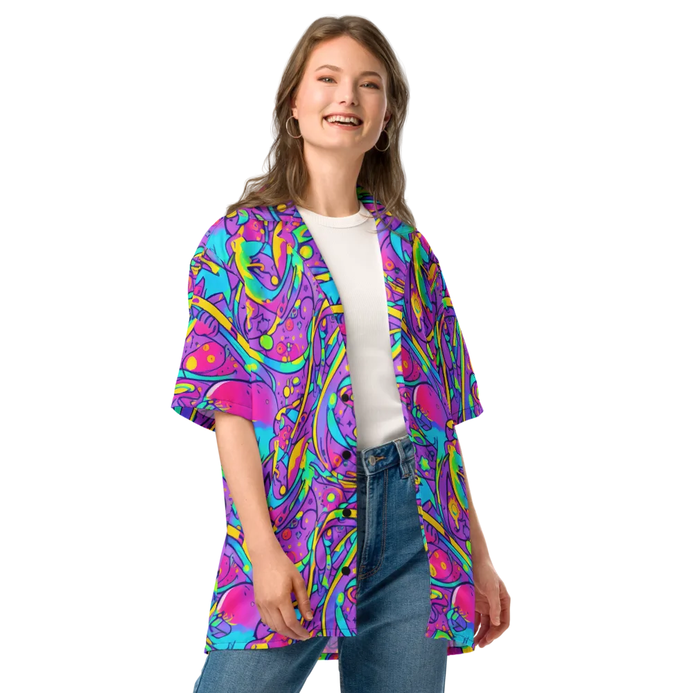 Neon Galaxy Whirl on Button Shirt — Front
